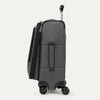 Grey suitcase with wheels and handle on a white background