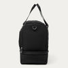 Side view of black weekender on a white background