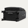 Black suitcase with black wheels on a white background
