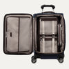 Open suitcase with interior organization panels on a white background