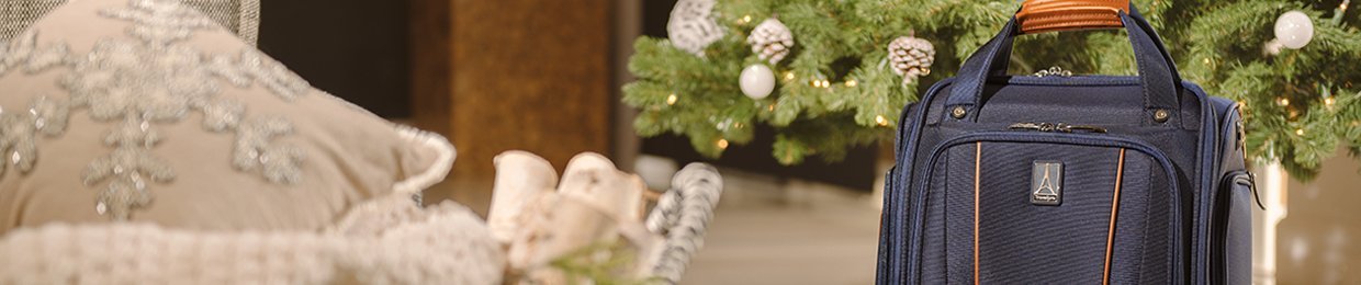 Travelpross underseat carry on suitcase under Christmas tree
