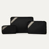 Front view of Travelpross Essentials 3 Pack Packing Cube Set (S/M/L) in BLACK, with diagonal accent panels