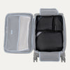 Top view of open carry-on with Travelpross Essentials 3 Pack Packing Cube Set in BLACK, neatly packed to maximize space.

