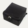 Top view of the MaxAccess Cubes™ Deluxe Hanging Toiletry Organizer in black, showing its dual zippers and a Travelpross logo patch on the front