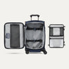 Open suitcase with interior view on a white background