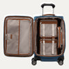 Open suitcase with interior organization panels on a white background
