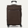 Front view of Travelpross Platinum Elite Medium Check-In Expandable Spinner in Rich Espresso, featuring 360° Spinner Wheels.

