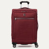 Front-facing Travelpross Platinum Elite Medium Expandable Spinner in Bordeaux, with silver zipper and 360° spinner wheels.
