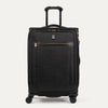 Front view of Travelpross Platinum Elite Carry-On Expandable Spinner in Intrigue Black, featuring 360° Spinner Wheels.
