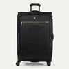 Front-facing Travelpross Platinum Elite Large Expandable Spinner in Intrigue Black, with matte black trim and spinner wheels.

