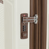 Close-up of a suitcase's combination lock on a cream white suitcase.