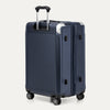 True navy suitcase with a textured surface on a white background