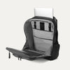 Front-open view of Travelpross Altitude All-Purpose Laptop Backpack in Jet Black, featuring a laptop in padded sleeve and interior organizational compartments