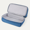 Blue weekender with open bottom on a white background