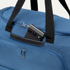 Blue weekender with phone in QuickSlip™ pocket, featuring the Travelpross logo

