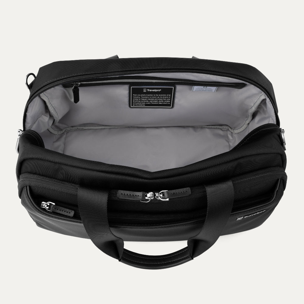 interior of a black carry on tote bag