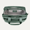 Green tote with interior details on a white background